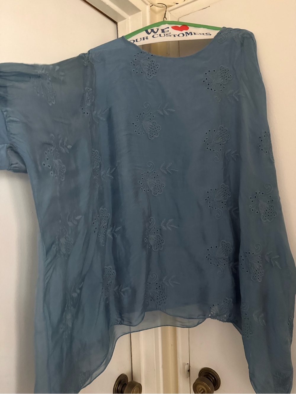 Italian Women’s Embroidered Silky Light Blue Blouse